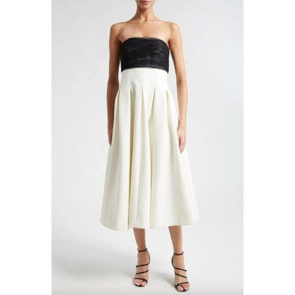 Cinq a Sept Odessa Strapless Tulle Midi Cocktail Dress Ivory/Black Womens Size 1 - Picture 2 of 14